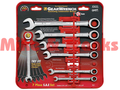 9317 GearWrench Combination Ratcheting Wrench Set SAE 7 Pc.