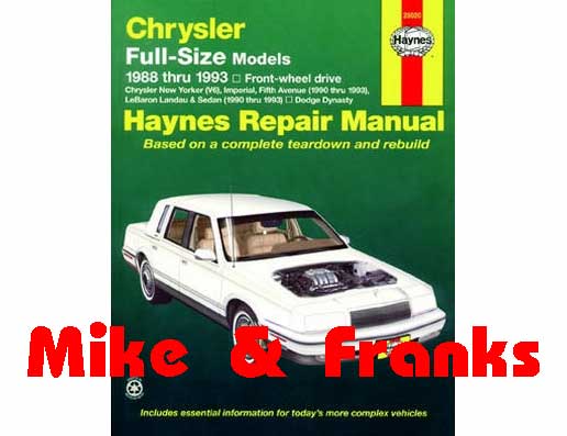 Reparaturanleitung 25020 V6 88-93 Imperial 5th Ave New Yorker V6
