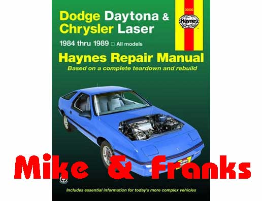 Manuel de réparation 30030 Dodge Daytona Chrysler Lancer 84-89